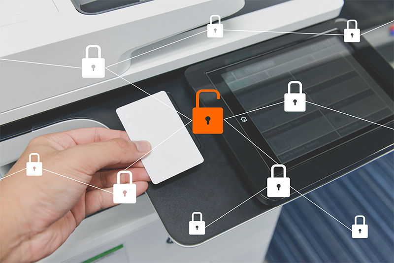 business man hand is using smart card to printing document with